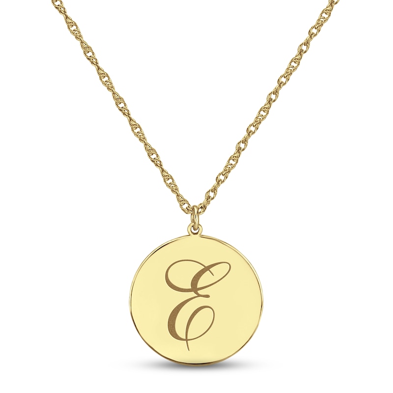Main Image 1 of Script Initial Disc Necklace 10K Yellow Gold 18&quot;