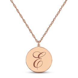 Script Initial Disc Necklace 14K Rose Gold 18"