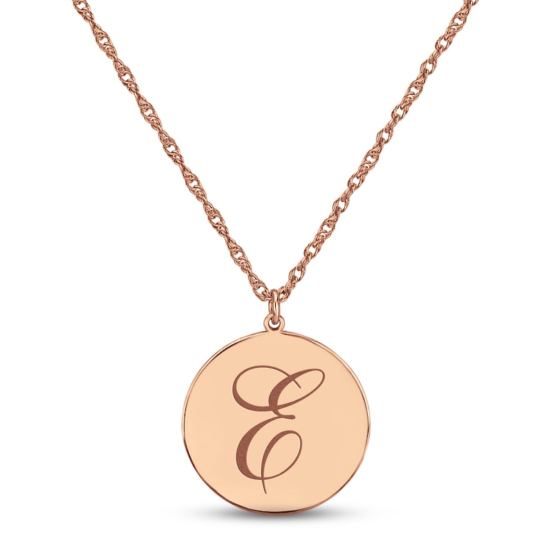 Main Image 1 of Script Initial Disc Necklace 14K Rose Gold 18&quot;