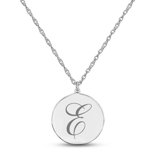 Script Initial Disc Necklace 14K White Gold 18