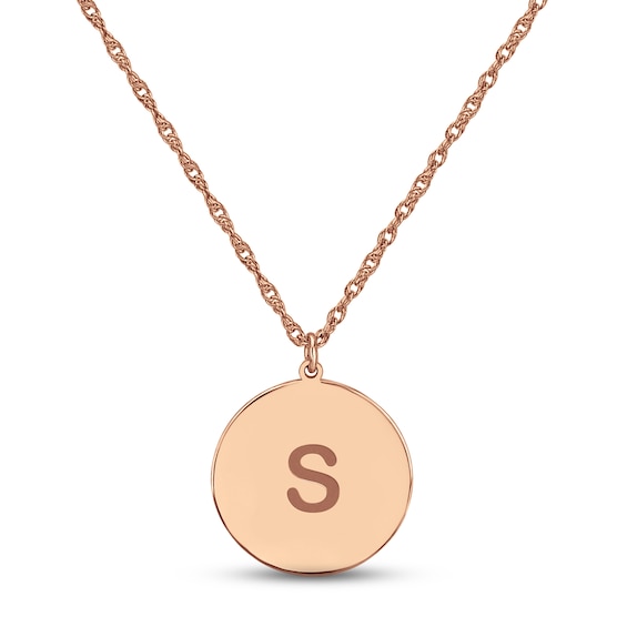 Initial Disc Necklace 14K Rose Gold 18"
