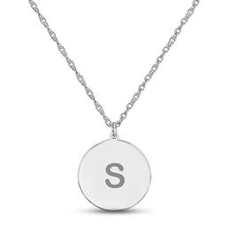 Initial Disc Necklace 14K White Gold 18"