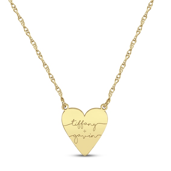 Heart Couple Names Necklace 10K Yellow Gold 18"