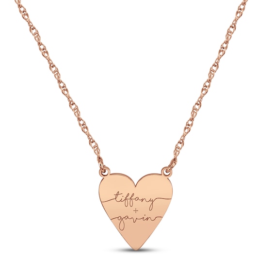 Heart Couple Names Necklace 14K Rose Gold 18"