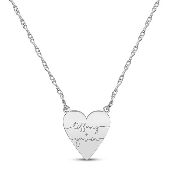 Heart Couple Names Necklace 14K White Gold 18"