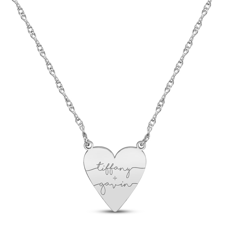 Main Image 1 of Heart Couple Names Necklace 14K White Gold 18&quot;