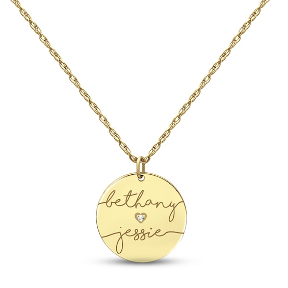 Diamond Disc Couple Name Necklace 14K Yellow Gold 18"