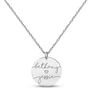 Diamond Disc Couple Name Necklace Sterling Silver 18"