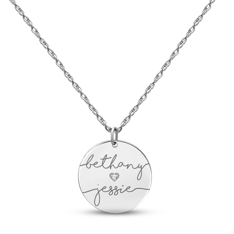 Main Image 1 of Diamond Disc Couple Name Necklace Sterling Silver 18&quot;
