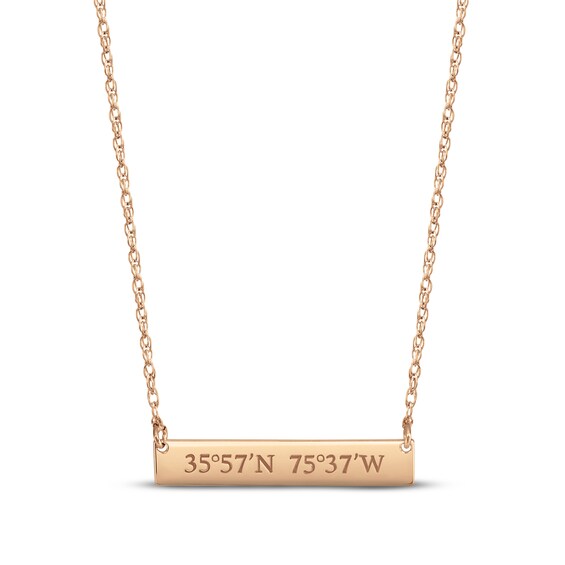 Coordinates Bar Necklace 14K Rose Gold 18"