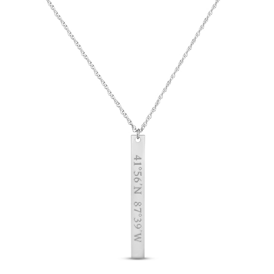 Coordinates Vertical Bar Necklace 10K White Gold 18"