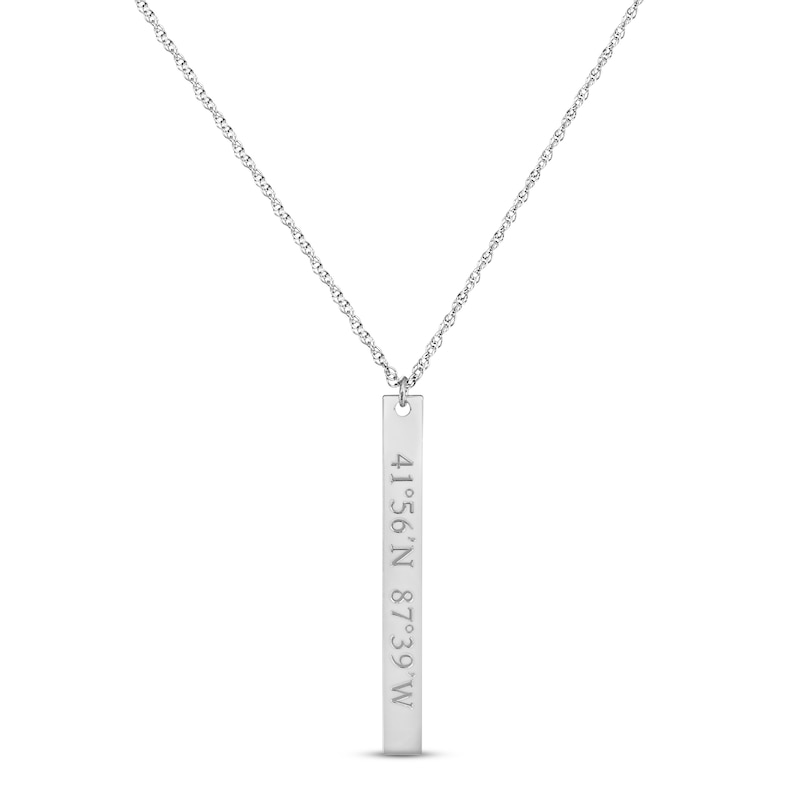 Coordinates Vertical Bar Necklace 14K White Gold 18"