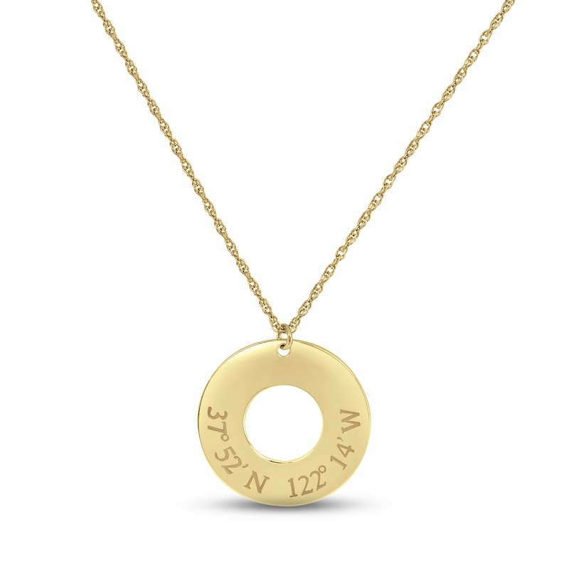 Coordinates Round Cutout Necklace 10K Yellow Gold 18"