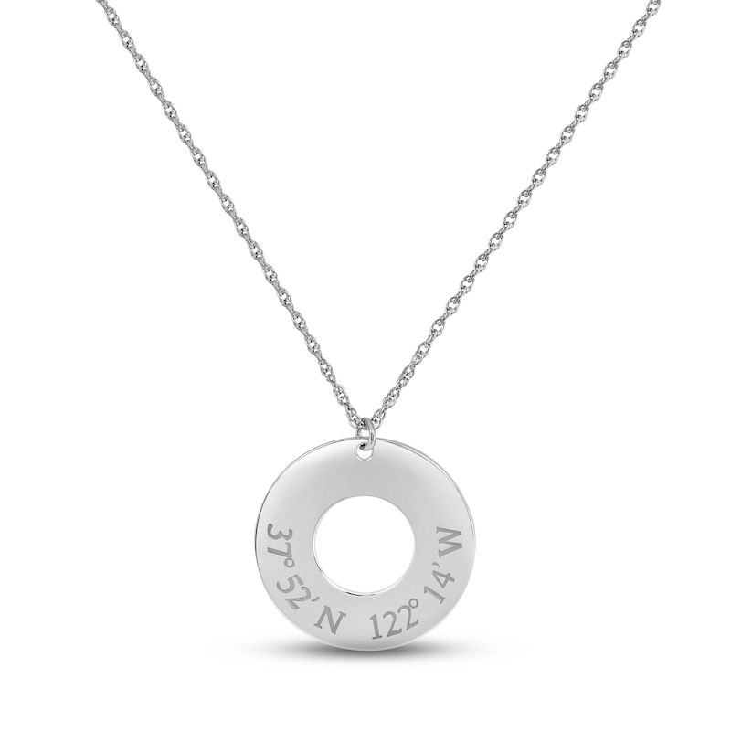 Coordinates Round Cutout Necklace 14K White Gold 18"