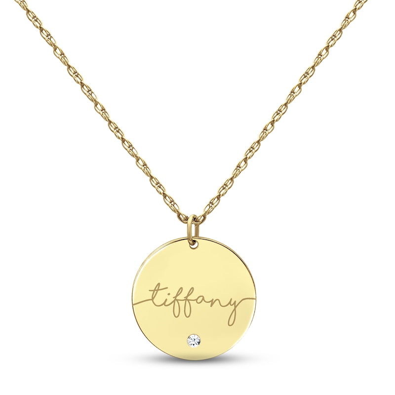 Diamond Disc Name Necklace 10K Yellow Gold 18"