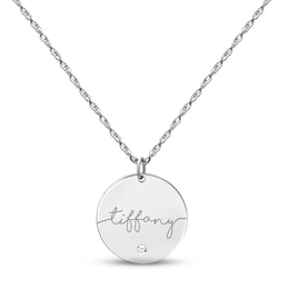 Diamond Disc Name Necklace 14K White Gold 18"