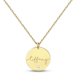 Diamond Disc Name Necklace 14K Yellow Gold 18"