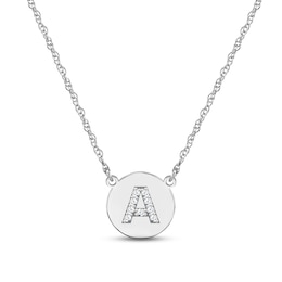 Diamond Initial Disc Necklace 10K White Gold 18"