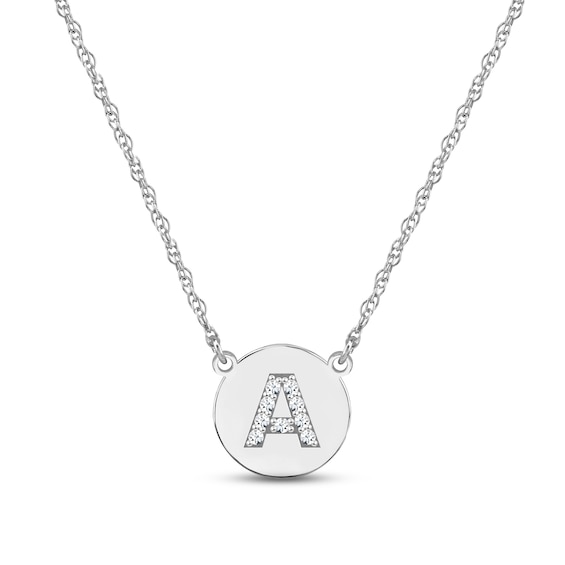 Diamond Initial Disc Necklace 10K White Gold 18"