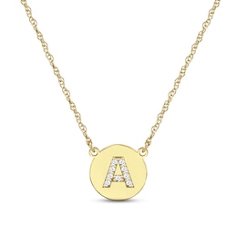 Diamond Initial Disc Necklace 10K Yellow Gold 18"