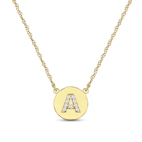 Diamond Initial Disc Necklace 10K Yellow Gold 18"