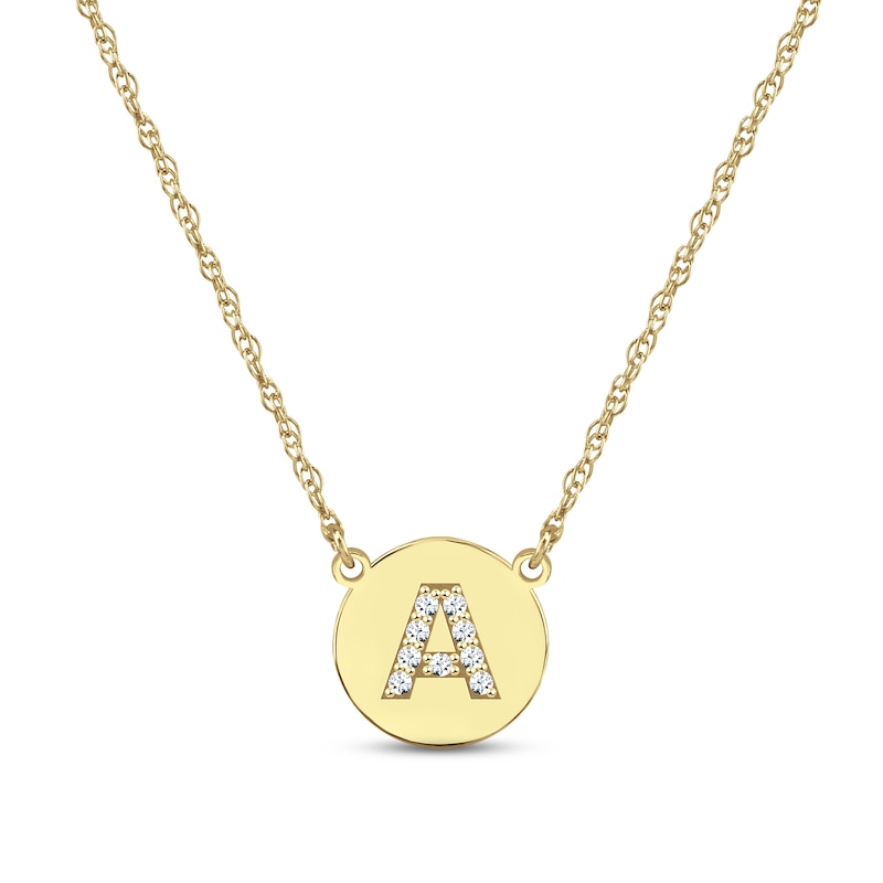Diamond Initial Disc Necklace 10K Yellow Gold 18"