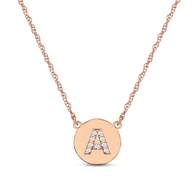 Diamond Initial Disc Necklace 14K Rose Gold 18"