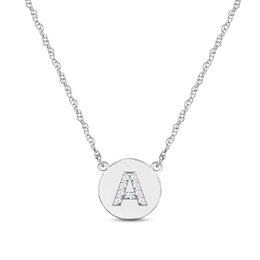 Diamond Initial Disc Necklace 14K White Gold 18"