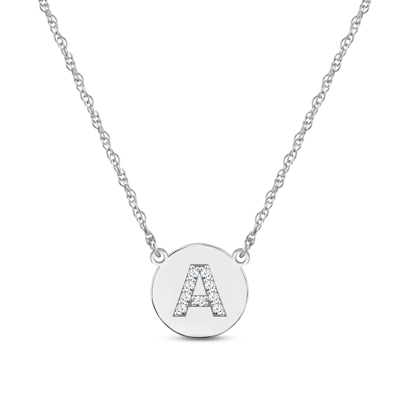Diamond Initial Disc Necklace 14K White Gold 18"