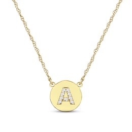 Diamond Initial Disc Necklace 14K Yellow Gold 18"