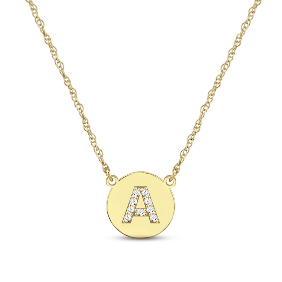Diamond Initial Disc Necklace 14K Yellow Gold 18"