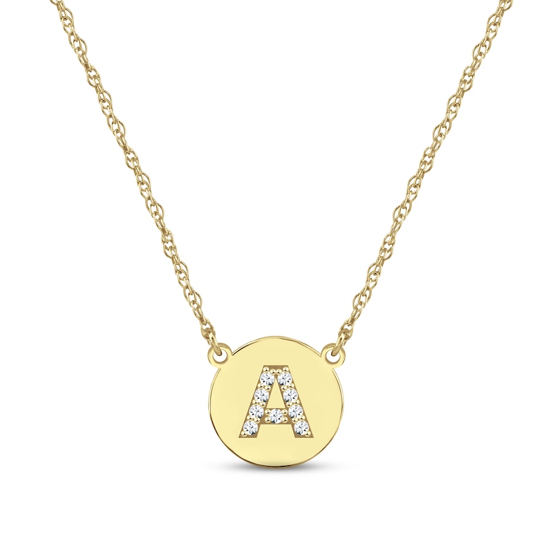Diamond Initial Disc Necklace 14K Yellow Gold 18"