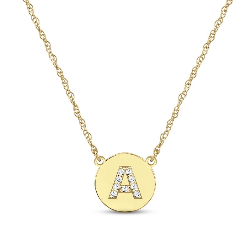Main Image 1 of Diamond Initial Disc Necklace 14K Yellow Gold 18&quot;