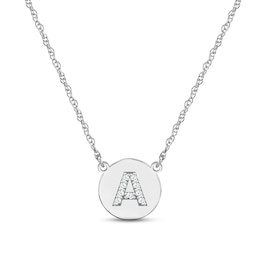 Diamond Initial Disc Necklace Sterling Silver 18"