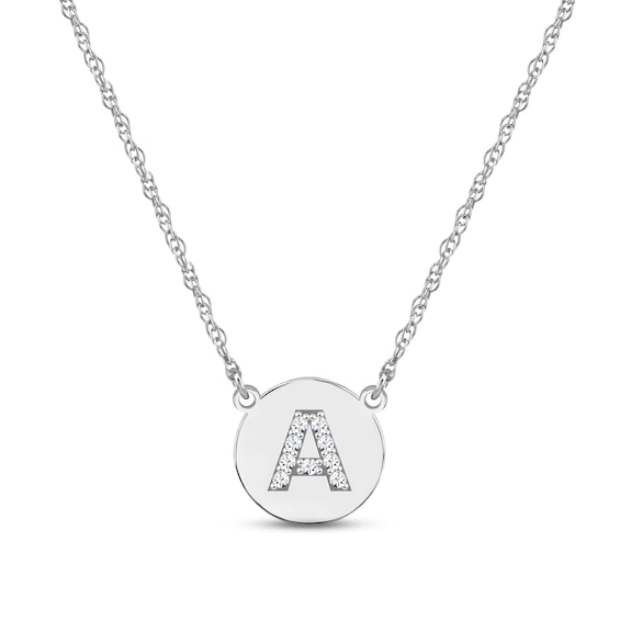 Diamond Initial Disc Necklace Sterling Silver 18"