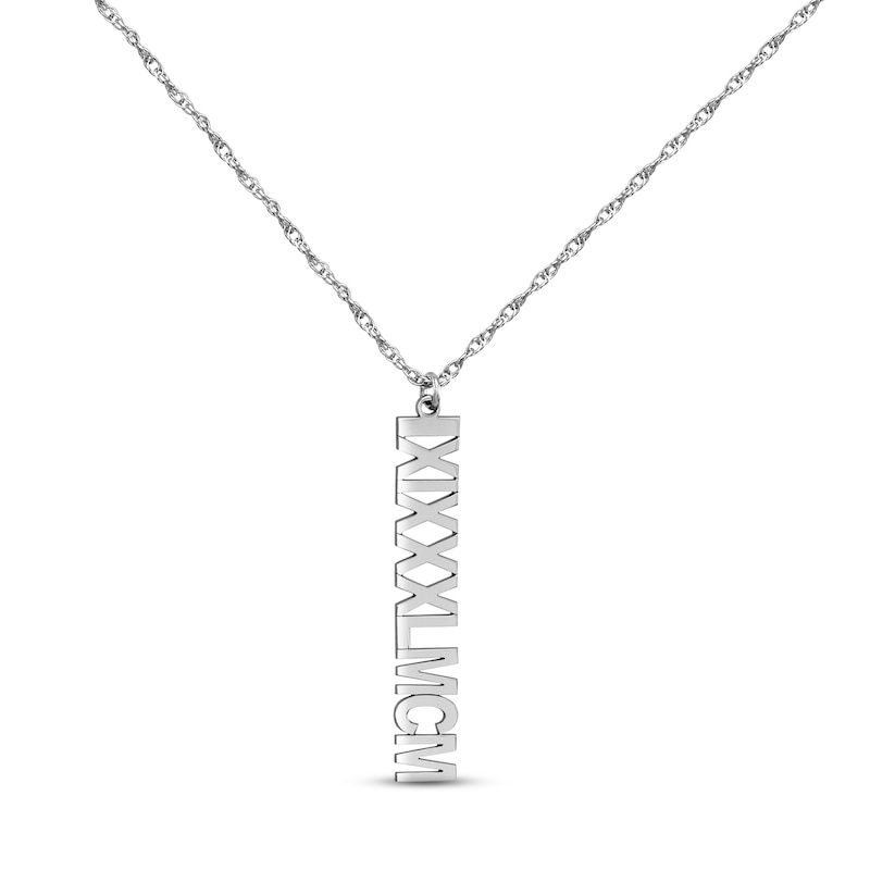 Main Image 1 of Roman Numeral Vertical Necklace 10K White Gold 18&quot;