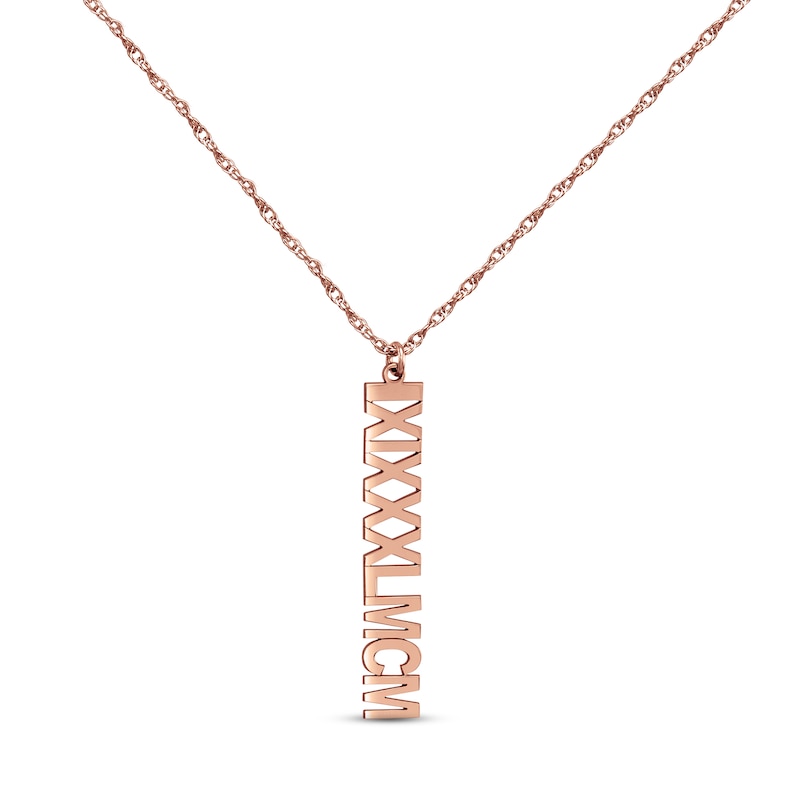 Roman Numeral Vertical Necklace 14K Rose Gold 18"