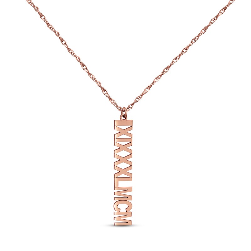 Main Image 1 of Roman Numeral Vertical Necklace 14K Rose Gold 18&quot;