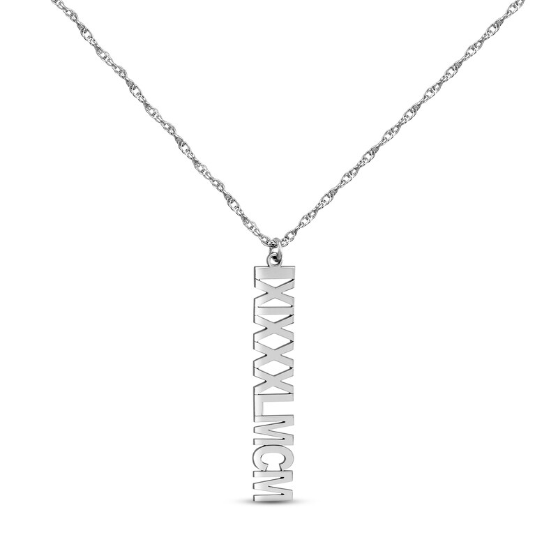 Main Image 1 of Roman Numeral Vertical Necklace 14K White Gold 18&quot;