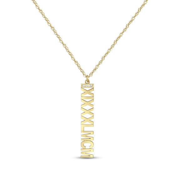 Diamond Roman Numeral Vertical Necklace 10K Yellow Gold 18"