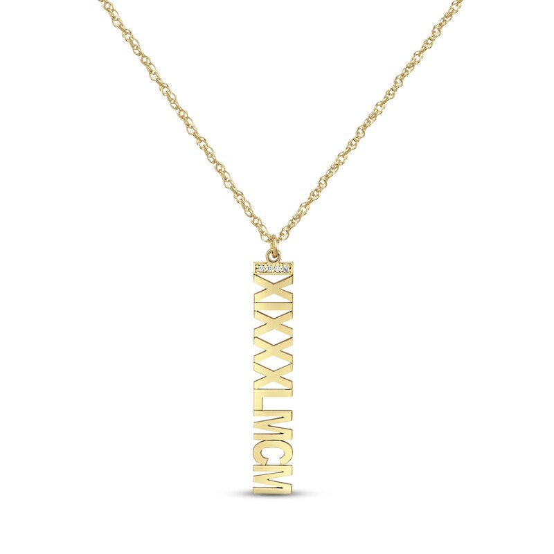 Main Image 1 of Diamond Roman Numeral Vertical Necklace 10K Yellow Gold 18&quot;