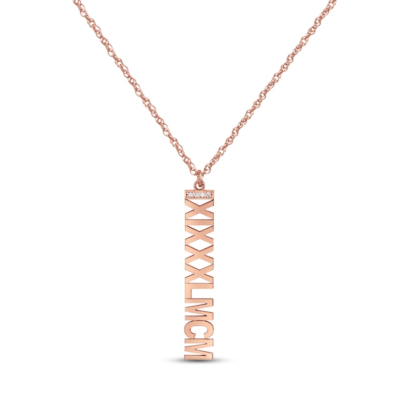 Main Image 1 of Diamond Roman Numeral Vertical Necklace 14K Rose Gold 18&quot;
