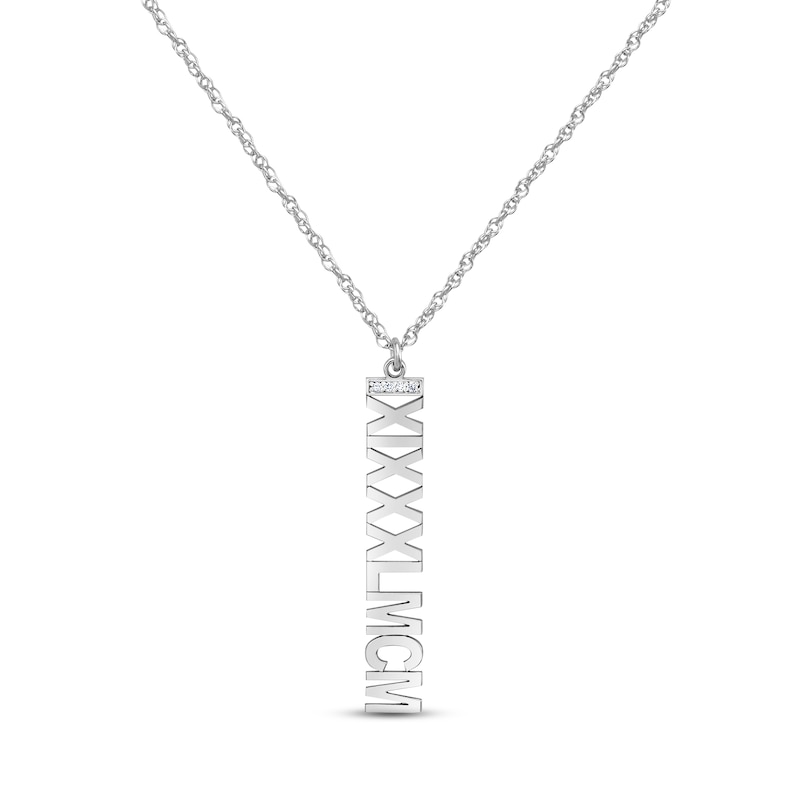 Diamond Roman Numeral Vertical Necklace 14K White Gold 18"