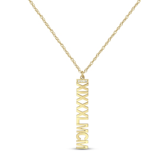 Diamond Roman Numeral Vertical Necklace 14K Yellow Gold 18"