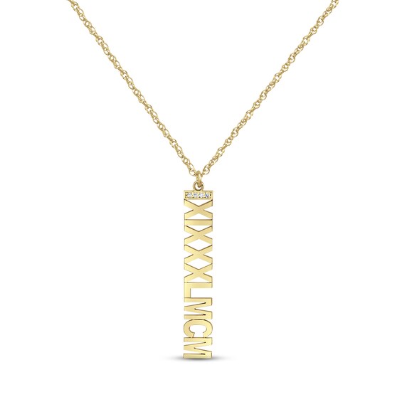 Diamond Roman Numeral Vertical Necklace 14K Yellow Gold 18"