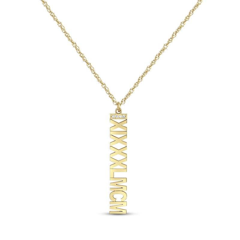 Main Image 1 of Diamond Roman Numeral Vertical Necklace 14K Yellow Gold 18&quot;