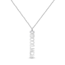 Diamond Roman Numeral Vertical Necklace Sterling Silver 18"