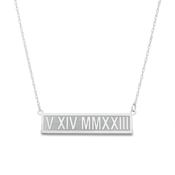 Roman Numeral Bar Necklace 10K White Gold 18"