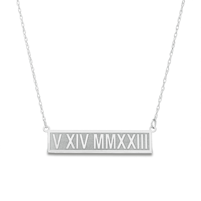 Main Image 1 of Roman Numeral Bar Necklace 10K White Gold 18"