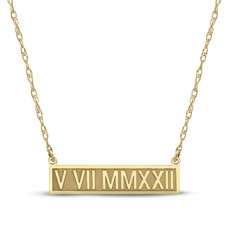 Roman Numeral Bar Necklace 10K Yellow Gold 18"